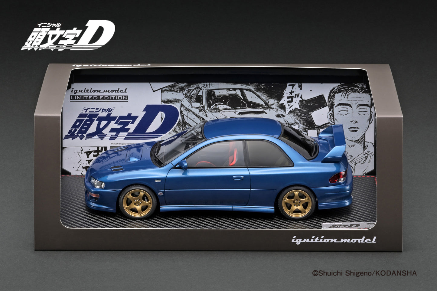 Ignition Model 1/18 INITIAL D SUBARU Impreza WRX type RSTi Version V (GC8) Blue With Mr.Bunta IG3538