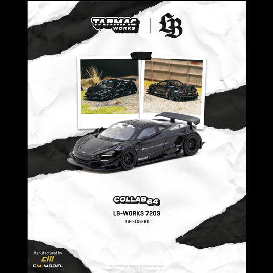 PREORDER TARMAC COLLAB64 1/64 LB-WORKS 720S Black T64-106-BK (Approx. Release Date :  MAY 2026 subject to manufacturer's final decision)