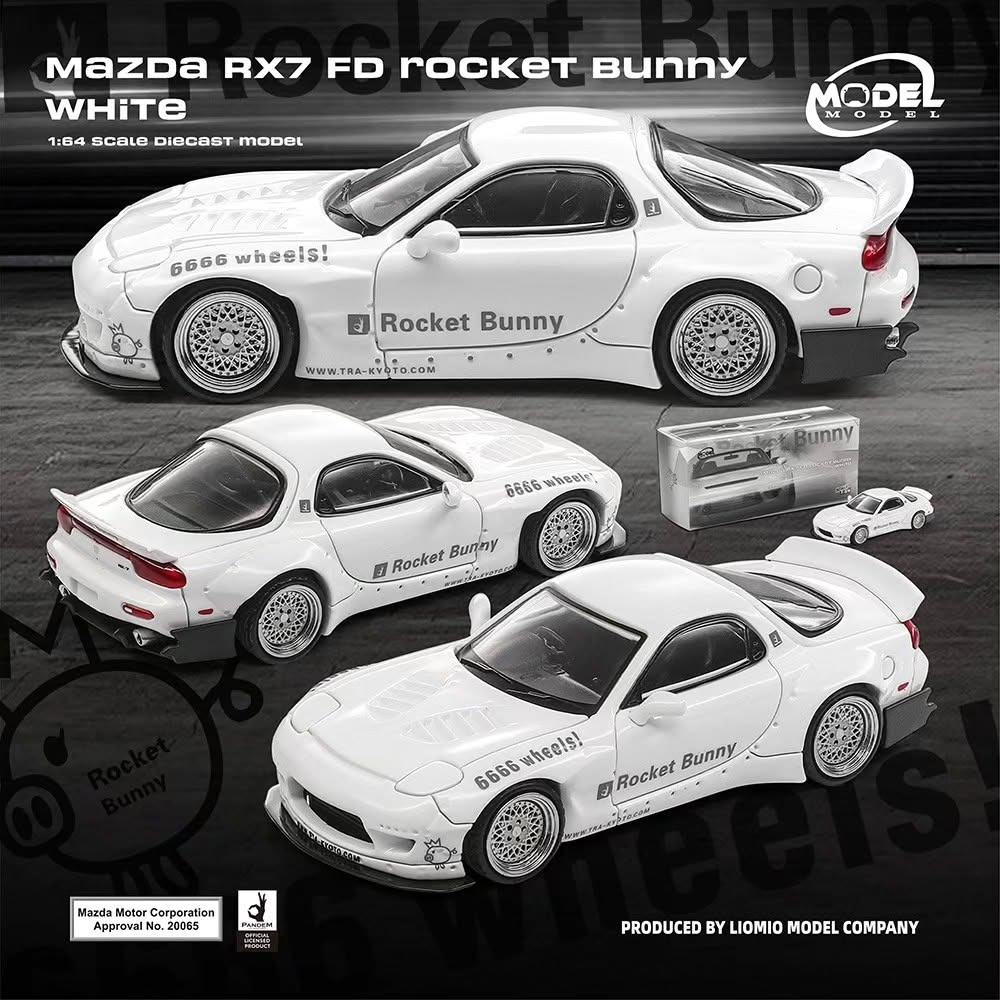 PREORDER MODELMODEL 1/64 Mazda RX7 FD Rocket Bunny White (Paper BOX) MM64-RX7FDR-002    (Approx. Release Date: Q4 2026 and subject to the manufacturer's final decision)