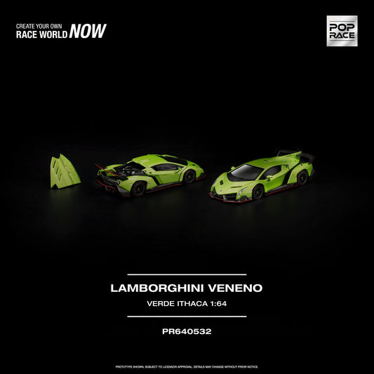 PREORDER POPRACE 1/64 LAMBORGHINI VENENO - VERDE ITHACA PR640532  (Approx. Release Date: Q2 2027 and subject to the manufacturer's final decision)