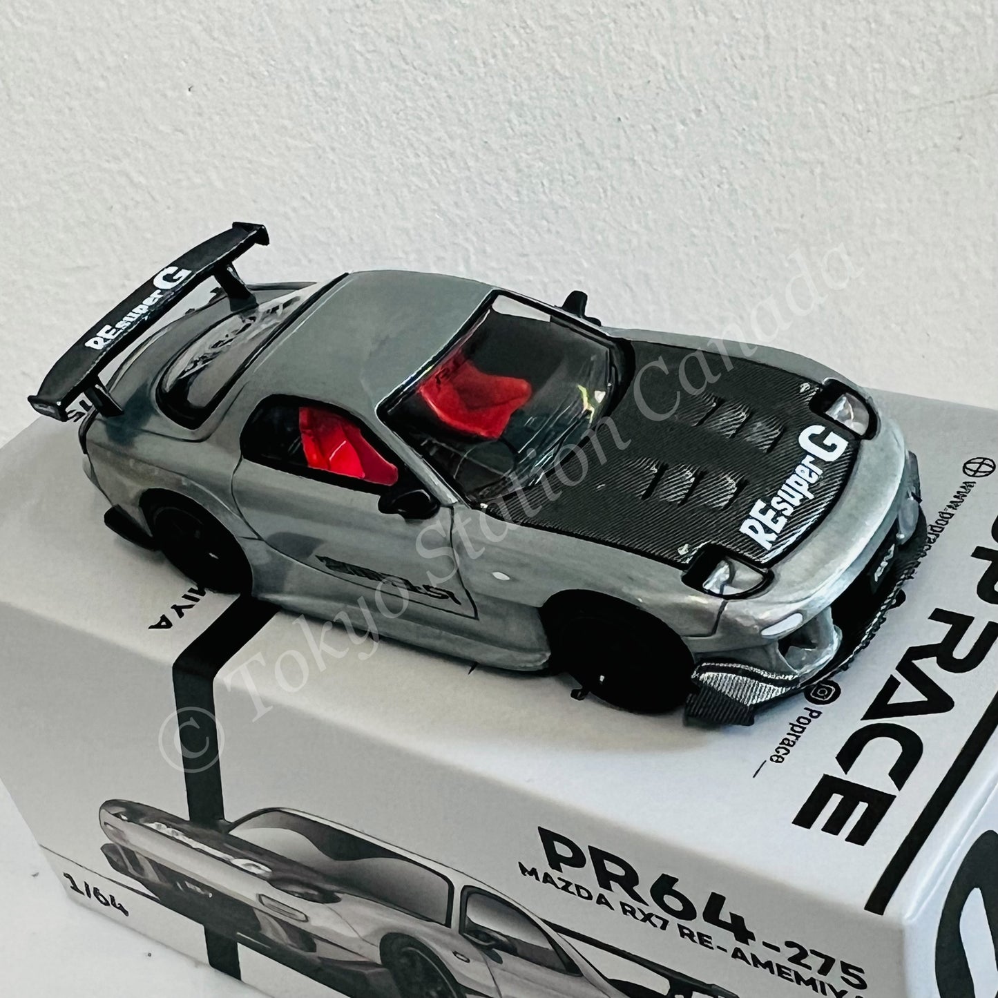 POPRACE 1/64 Mazda RX7 RE-AMEMIYA Widebody Silver Japan MINICAR A GOGO Exclusive event model PR640275