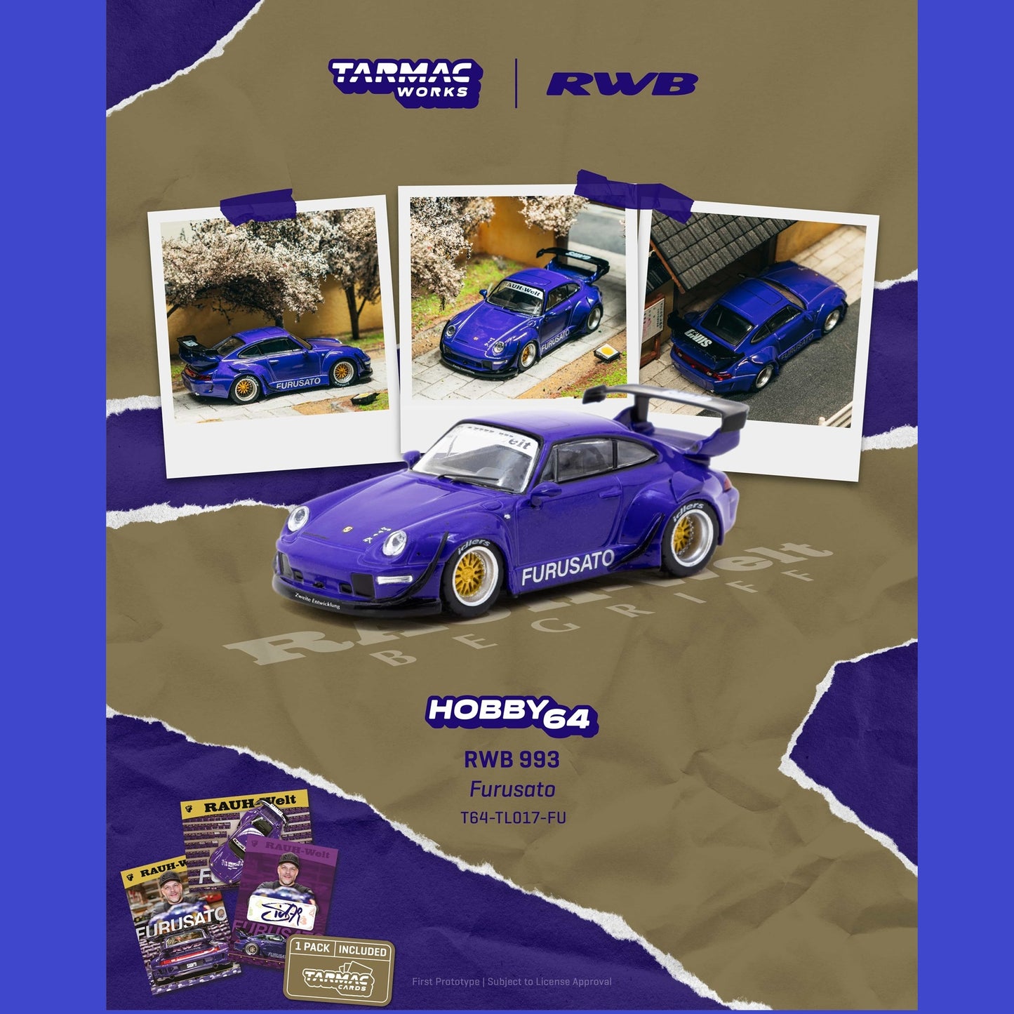 PREORDER HOBBY64 1/64 RWB 993 Furusato Model Car + Trading Cards Combo Set T64-TL017-FU (Approx. Release Date :  JULY 2026 subject to manufacturer's final decision)