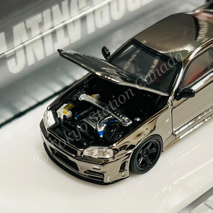 MOTORHELIX 64SENIOR 1/64 Customized Nissan Skyline GT-R R34 NISMO Electroplating Gun Grey HEC 2025 Exclusive Model M63415