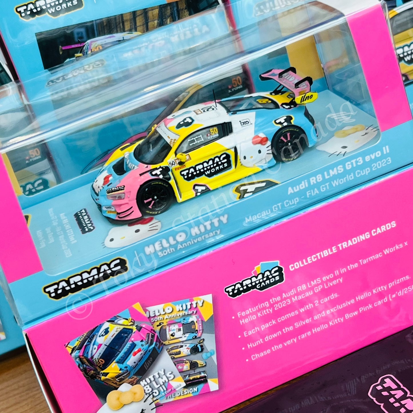Tarmac Works HOBBY64 1/64 Audi R8 LMS GT3 Evo II Macau GT Cup - FIA GT World Cup 2023 Race Version Model Car + Trading Cards Combo Set T64-043-23MGP50