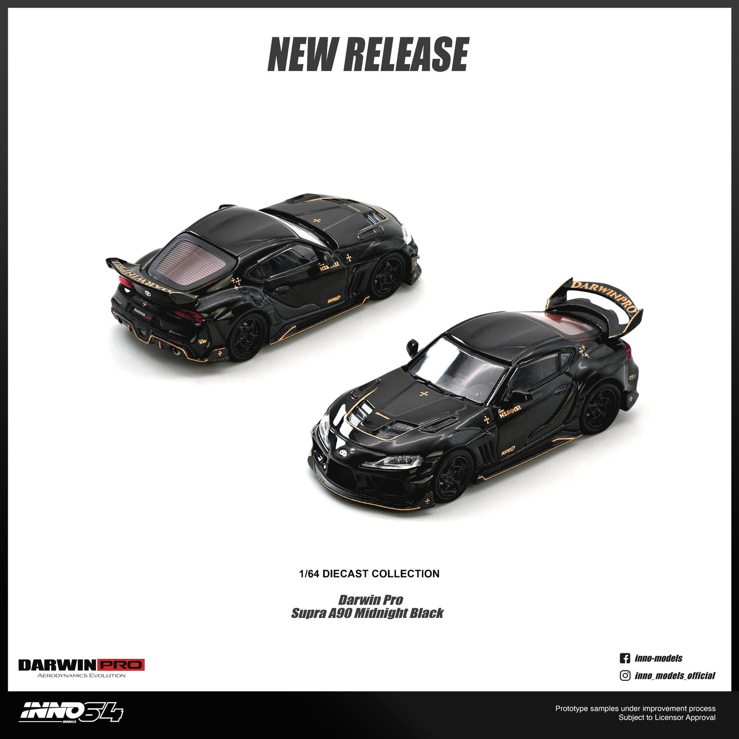 PREORDER INNO64 1/64 DARWIN PRO Supra A90 Gloss Black IN64-A90DP-GBLACK (Approx. Release Date : Q1 2027 subject to the manufacturer's final decision)