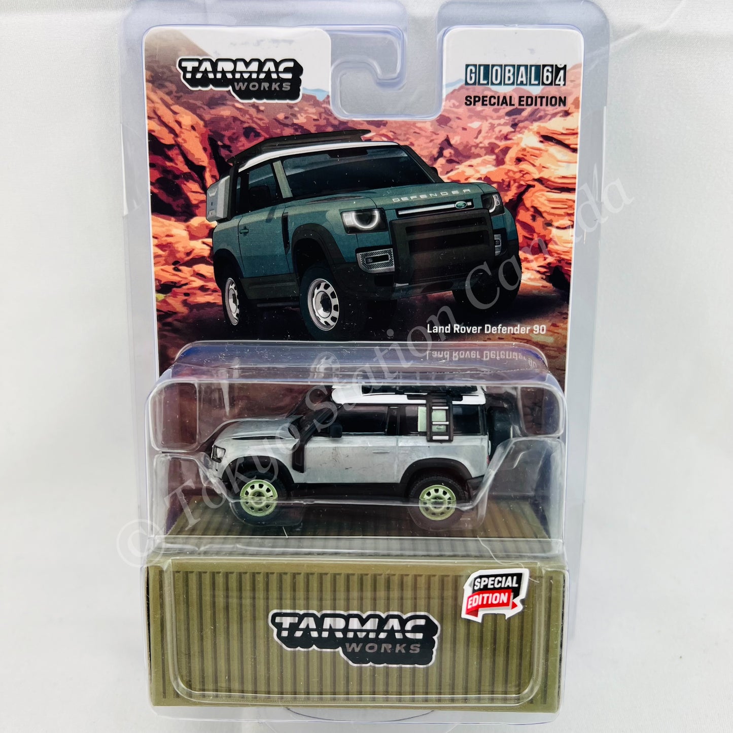 *CHASE CAR* TARMAC WORKS GLOBAL64 Land Rover Defender 90 Green Metallic "2021 HK Toycar Salon Edition" T64G-019-GR