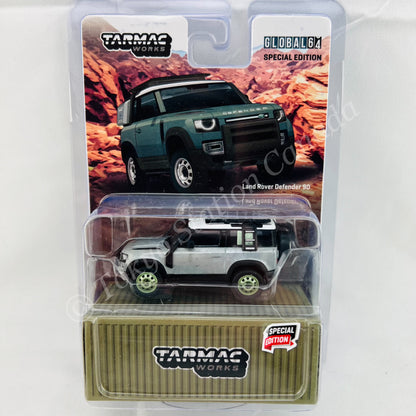 *CHASE CAR* TARMAC WORKS GLOBAL64 Land Rover Defender 90 Green Metallic "2021 HK Toycar Salon Edition" T64G-019-GR