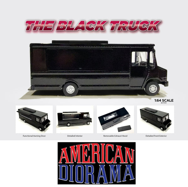 PREORDER AMERICAN DIORAMA 1/64 Food Truck series – The Black Truck AD-70201 (Approx. Release Date : Q4 2025 subject to manufacturer's final decision)
