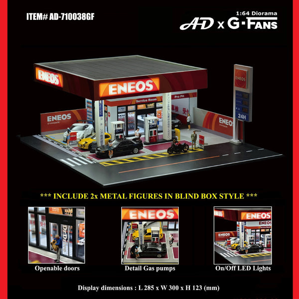PREORDER AD x G-FANS 1/64 ENEOS Gas Station with 2 Metal Figures (North American Exclusive Edition) AD-710038GF (Approx. Release Date : Q3 2025 subject to manufacturer's final decision)