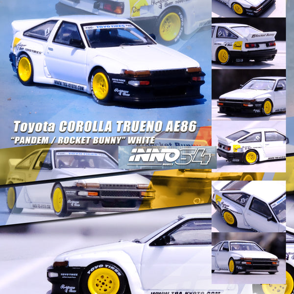 PREORDER INNO64 1/64 TOYOTA COROLLA TRUENO AE86 "PANDEM / ROCKET BUNNY" White IN64-AE86P-WHI (Approx. Release Date : DEC 2023 subject to the manufacturer's final decision)