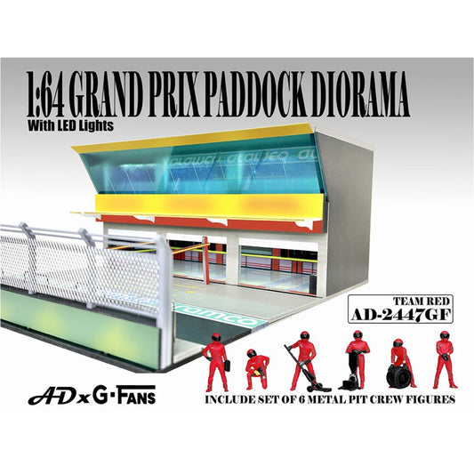 American Diorama 1/64 Grand Prix Paddock Diorama with Formula Pit Crew Figures-Team RED AD-2447GF