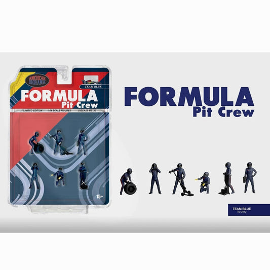 AMERICAN DIORAMA 1:64 Formula Pit Crew Figures - Team Blue AD-2442 (Blister Pack)