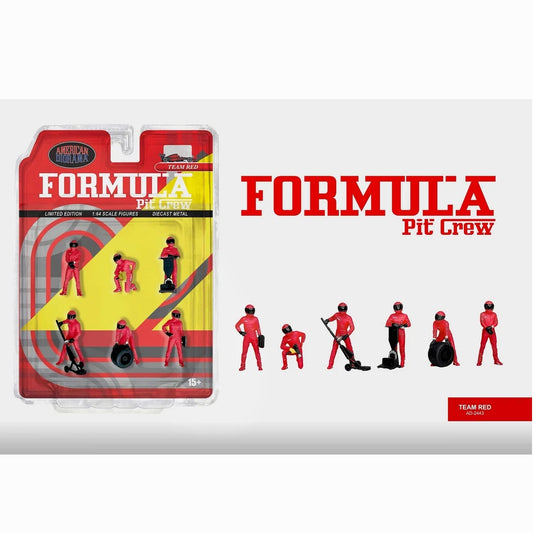 AMERICAN DIORAMA 1:64 Formula Pit Crew Figures - Team Red AD-2443 (Blister Pack)