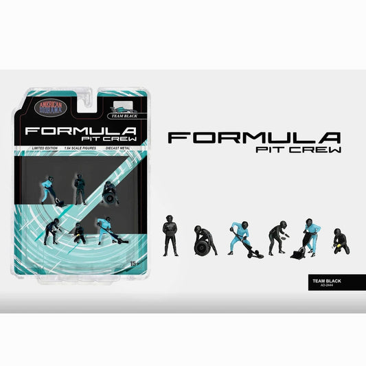 AMERICAN DIORAMA 1:64 Formula Pit Crew Figures - Team Black AD-2444 (Blister Pack)