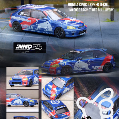 INNO64 1/64 HONDA CIVIC Type-R (EK9) "NO GOOD RACING" Red Bull Livery IN64-EK9-JDM16