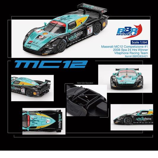 PREORDER BBR 1/64 Maserati MC12 Competizione #1 Vitaphone Racing Team 2008 Spa 24 Hrs. Winner – Limited Edition BBRDIE6421 (Approx. Release Date : Q4 2025 subject to manufacturer's final decision)
