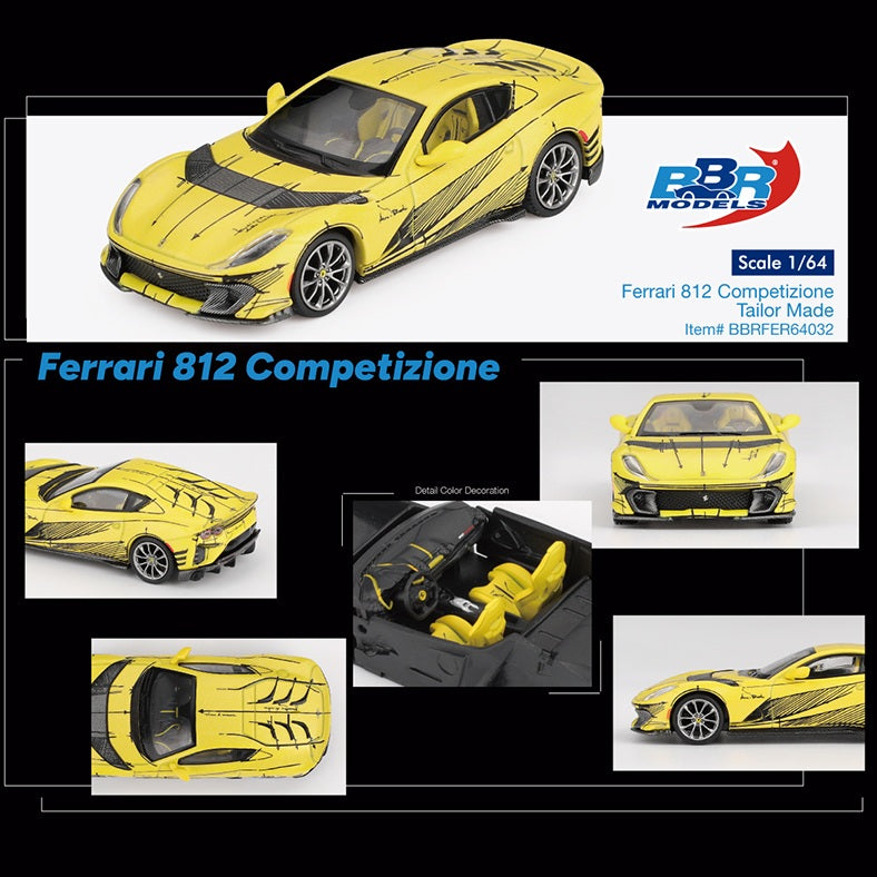 BBR 1/64 Ferrari 812 Competizione Tailor Made – Matte Yellow – Limited Edition BBRFER64032