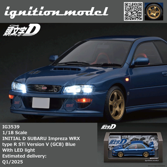 Ignition Model 1/18 	INITIAL D SUBARU Impreza WRX type R Sti Version V (GC8) Blue With LED light IG3539