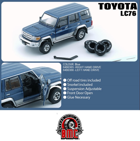 PREORDER BM Creations 1/64 Toyota Land Cruiser LC76 Blue LHD 64B0366 (Approx. release in JAN 2024 and subject to the manufacturer's final decision)
