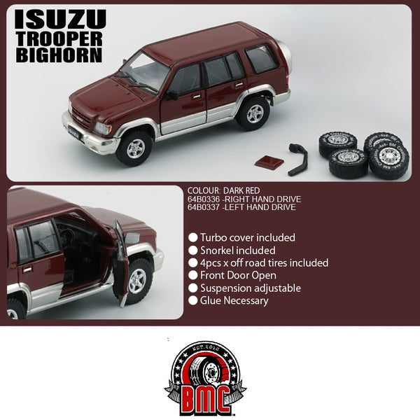 PREORDER BM Creations 1/64 Isuzu 1998 - 2002 Trooper / Big Horn Dark Red LHD 64B0337 (Approx. release in JAN 2024 and subject to the manufacturer's final decision)