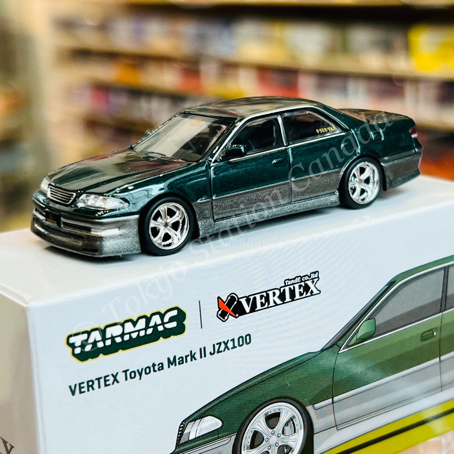 TARMAC WORKS GLOBAL64 1/64 VERTEX Toyota Mark II JZX100 Dark Green Metallic T64G-024-GR