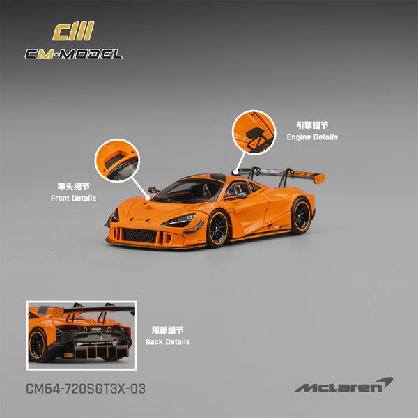 PREORDER CM MODEL 1/64 McLaren 720S GT3X Papaya Orange CM64-720SGT3X-03 (Approx. Release Date : Q1 2026 subject to manufacturer's final decision)