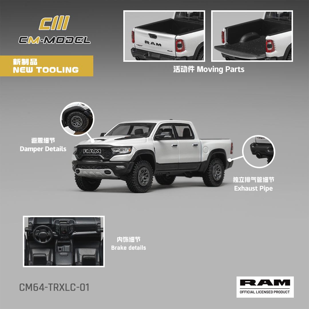 PREORDER CM MODEL 1/64 2024 Ram 1500 TRX 6.2L Supercharged V8 – Final Edition Stellantis Diamond White Crystal Pearl  CM64-TRXLC-01 (Approx. Release Date : Q2 2027 subject to manufacturer's final decision)