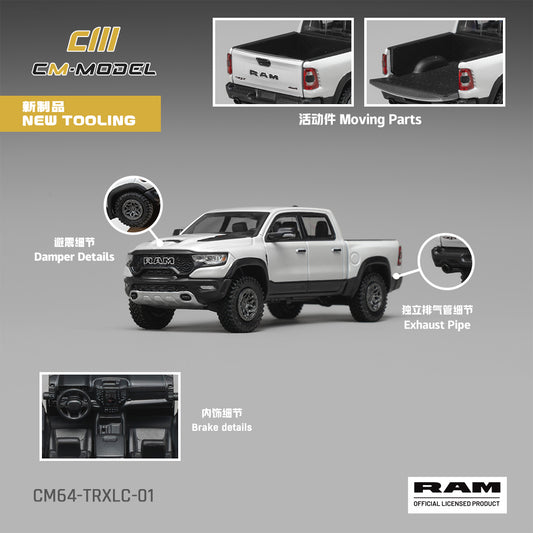 PREORDER CM MODEL 1/64 2024 Ram 1500 TRX 6.2L Supercharged V8 – Final Edition Stellantis Diamond White Crystal Pearl  CM64-TRXLC-01 (Approx. Release Date : Q2 2027 subject to manufacturer's final decision)