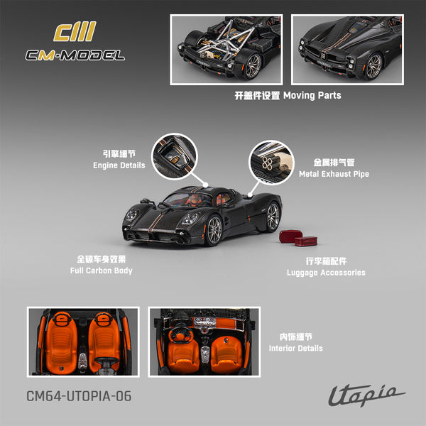 PREORDER CM MODEL 1/64 Pagani Utopia Fullcarbon with red line CM64-Utopia-06 (Approx. Release Date : Q4 2025 subject to manufacturer's final decision)