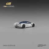 PREORDER CM MODEL 1/64 Pagani Utopia Bianco Benny with Blu Francia Carbon & Rosso Monza Stripe CM64-Utopia-08 (Approx. Release Date : Q3 2026 subject to manufacturer's final decision)