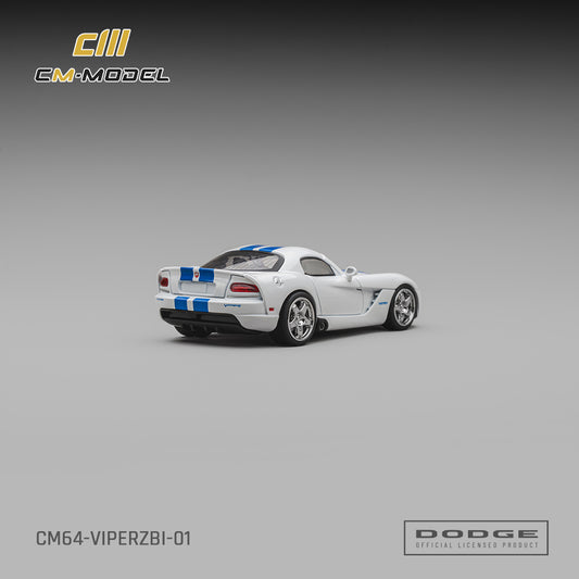 PREORDER CM MODEL 1/64 Dodge Viper（ZBI）Stone White Whit Blue racing stripes CM64-VIPERZBI-01 (Approx. Release Date : Q4 2026 subject to manufacturer's final decision)