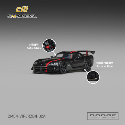 PREORDER CM MODEL 1/64 Dodge Viper ACR(ZBII) Viper Black with Viper Red Racing Stripes CM64-ViperZBII-02A (Approx. Release Date : Q4 2026 subject to manufacturer's final decision)