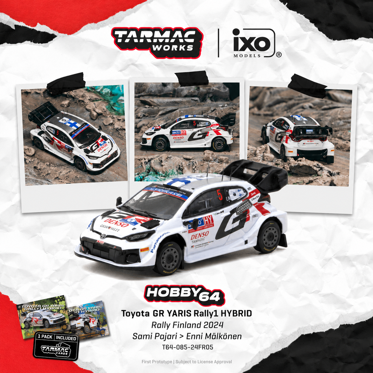 PREORDER Tarmac Works 1/64 Toyota GR YARIS Rally1 HYBRID Rally Finland 2024 Sami Pajari / Enni Mälkönen Model Car + Trading Cards Combo Set T64-085-24FR05 (Approx. Release Date :  Q4 2026 subject to manufacturer's final decision)