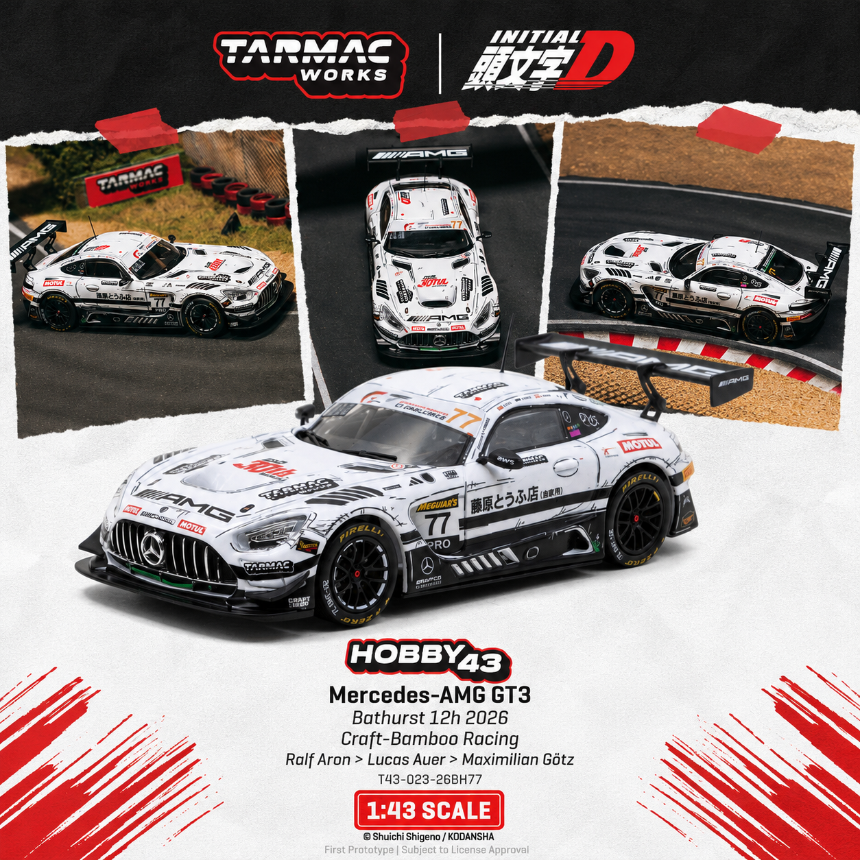 PREORDER Tarmac Works 1/43 Mercedes-AMG GT3 Bathurst 12h 2026 Craft-Bamboo Racing Ralf Aron / Lucas Auer / Maximilian Götz T43-023-26BH77 (Approx. Release Date :  Q4 2026 subject to manufacturer's final decision)