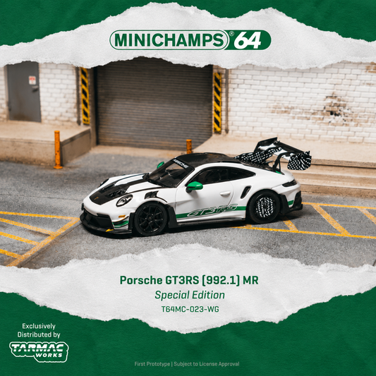 PREORDER MINICHAMPS64 1/64 Porsche GT3RS(992.1) MR White Green Tarmac Exclusive  T64MC-023-WG(Approx. Release Date :  Q4 2026 subject to manufacturer's final decision)