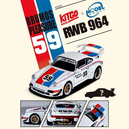 MODELMODEL RWB 964 #59 "Brumos Pleasure" White with Red and Blue Stripes "KitGo Base" MM64-RWB964-KITGO01 **CHASE CARS are randomly packed**