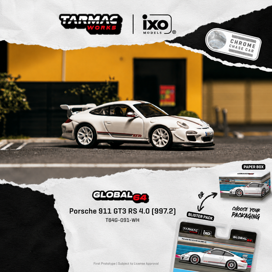 PREORDER  Tarmac Works 1/64 Porsche 911 GT3 RS 4.0 (997.2) White T64G-091-WH (Approx. Release Date :  Q4 2026 subject to manufacturer's final decision) **Chase cars are randomly packed**