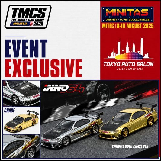 INNO64 TOP SECRET SILVIA S15 Tokyo Auto Salon Kuala Lumpur 2025 Event Edition IN64-S15TS-TASKL25 **Limited to ONE per customer**  **CHASE CARS ARE RANDOMLY PACKED**