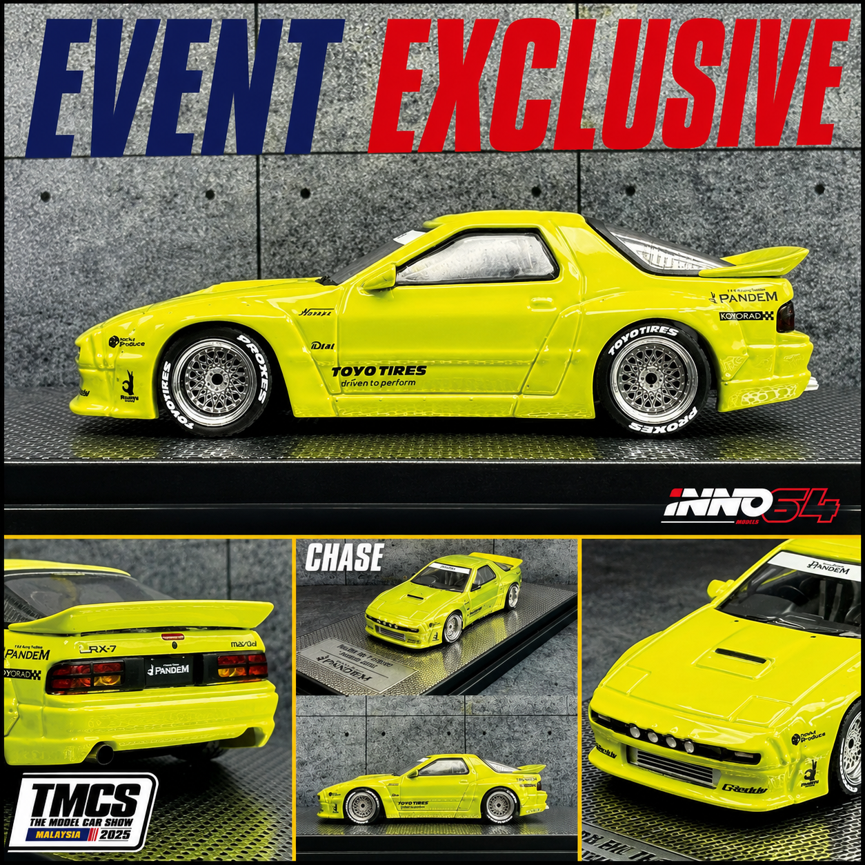 INNO64 MAZDA RX7 (FC3S) "PANDEM / ROCKET BUNNY" TMCS 2025 Event Edition W/ Chase Car  IN64-RX7FCP-TMCS25 **Limited to ONE per customer**  **CHASE CARS ARE RANDOMLY PACKED**