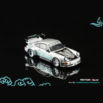 MOTORHELIX 1/64 MOTORHELIX RWB 911 (964) Silver-Fenix + separate air-cooled 964 engine CoolCarShow limited edition M62101DZ-JZ
