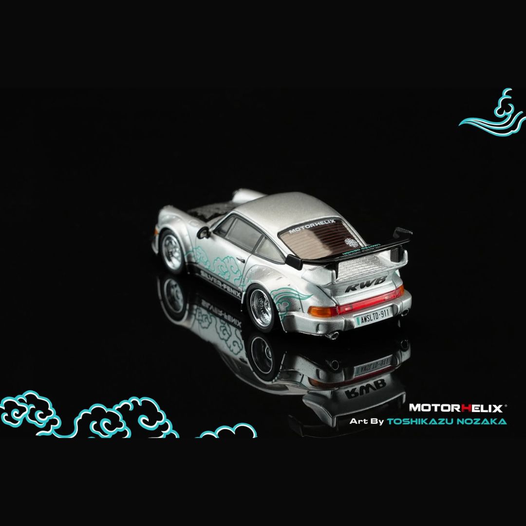 MOTORHELIX 1/64 MOTORHELIX RWB 911 (964) Silver-Fenix + separate air-cooled 964 engine CoolCarShow limited edition M62101DZ-JZ