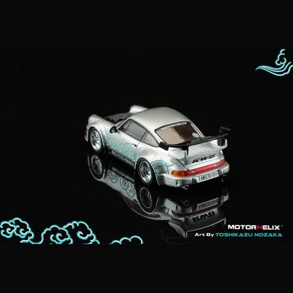 MOTORHELIX 1/64 MOTORHELIX RWB 911 (964) Silver-Fenix + separate air-cooled 964 engine CoolCarShow limited edition M62101DZ-JZ