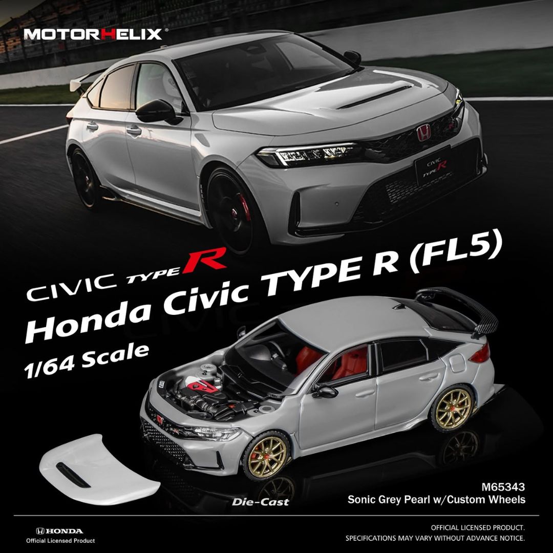 MOTORHELIX 1/64 MOTORHELIX Car Honda Civic TYPE R (FL5) Supersonic Grey with RI-A Wheels M65343