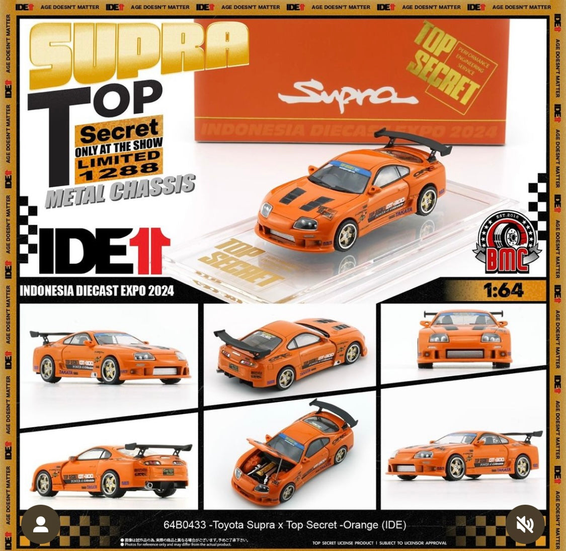 BM Creations 1/64 Top Secret Supra Orange Indonesia Diecast Expo  Exclusive 64B0433