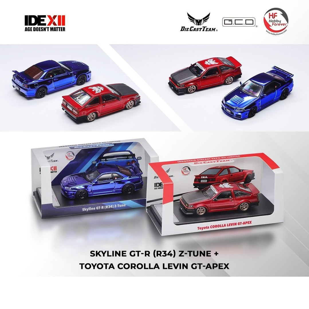 DCT 1/64 Skyline GT-R (R34) Z-TUNE and Toyota Corolla Levin GT-APEX (Set of 2) IDE 2025 Exclusive Event Model