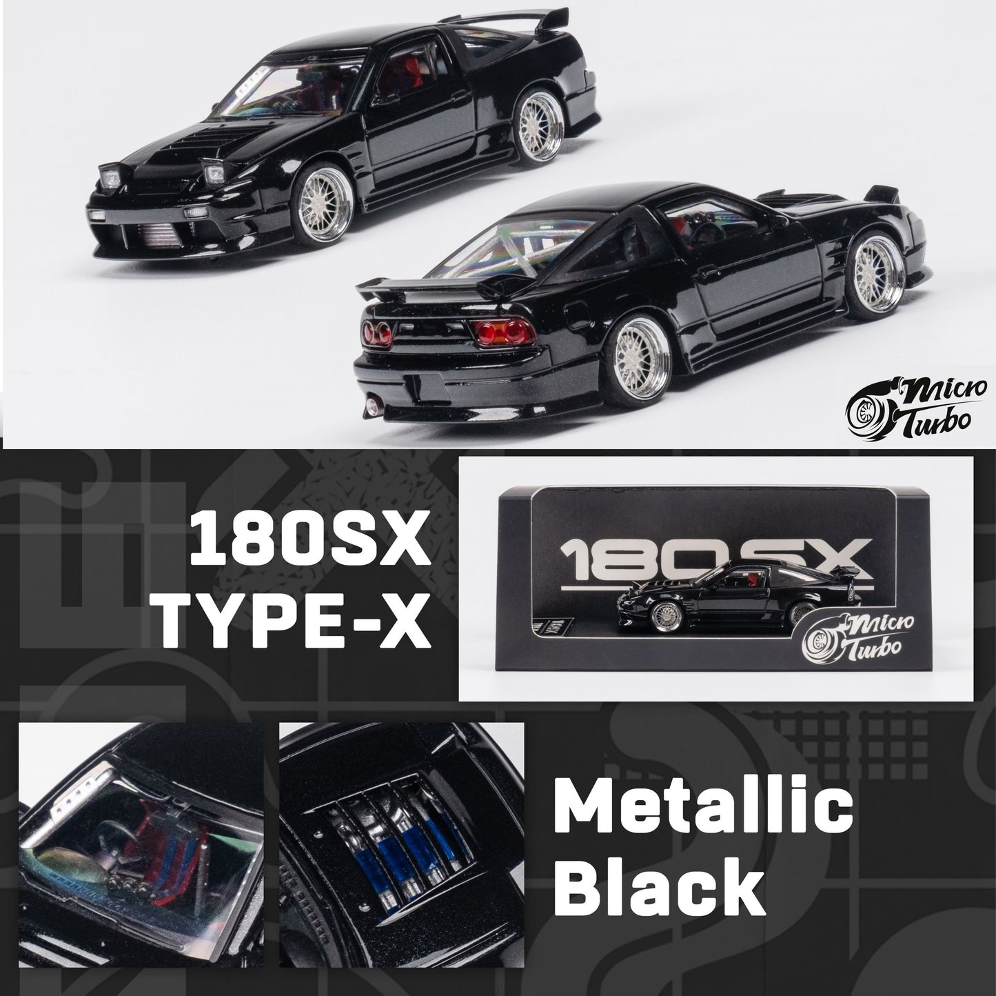 Micro Turbo 1/64 Custom 180SX Type X - Metallic Black