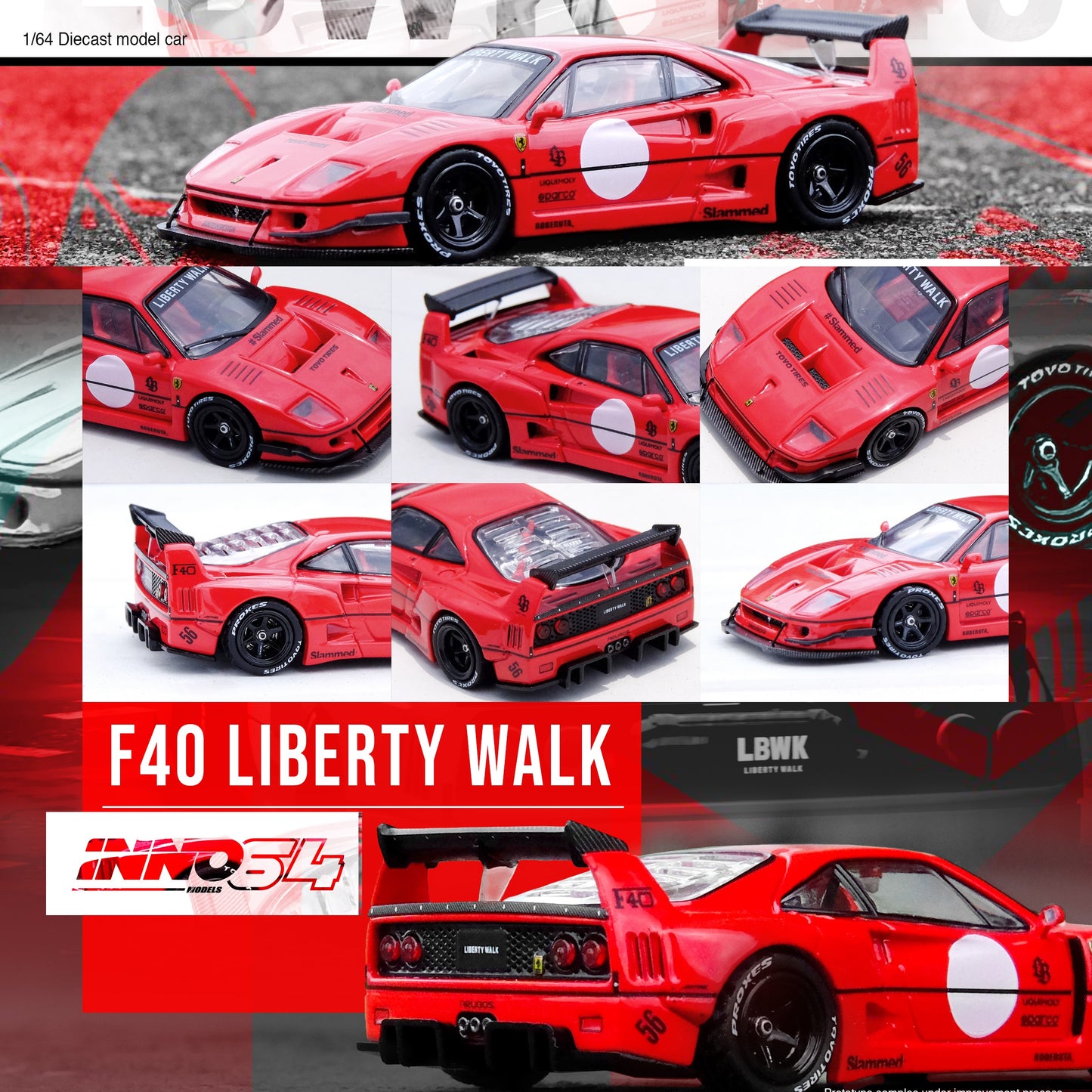 INNO64 1/64 LBWK F40 Red IN64-F40LBWK-RED