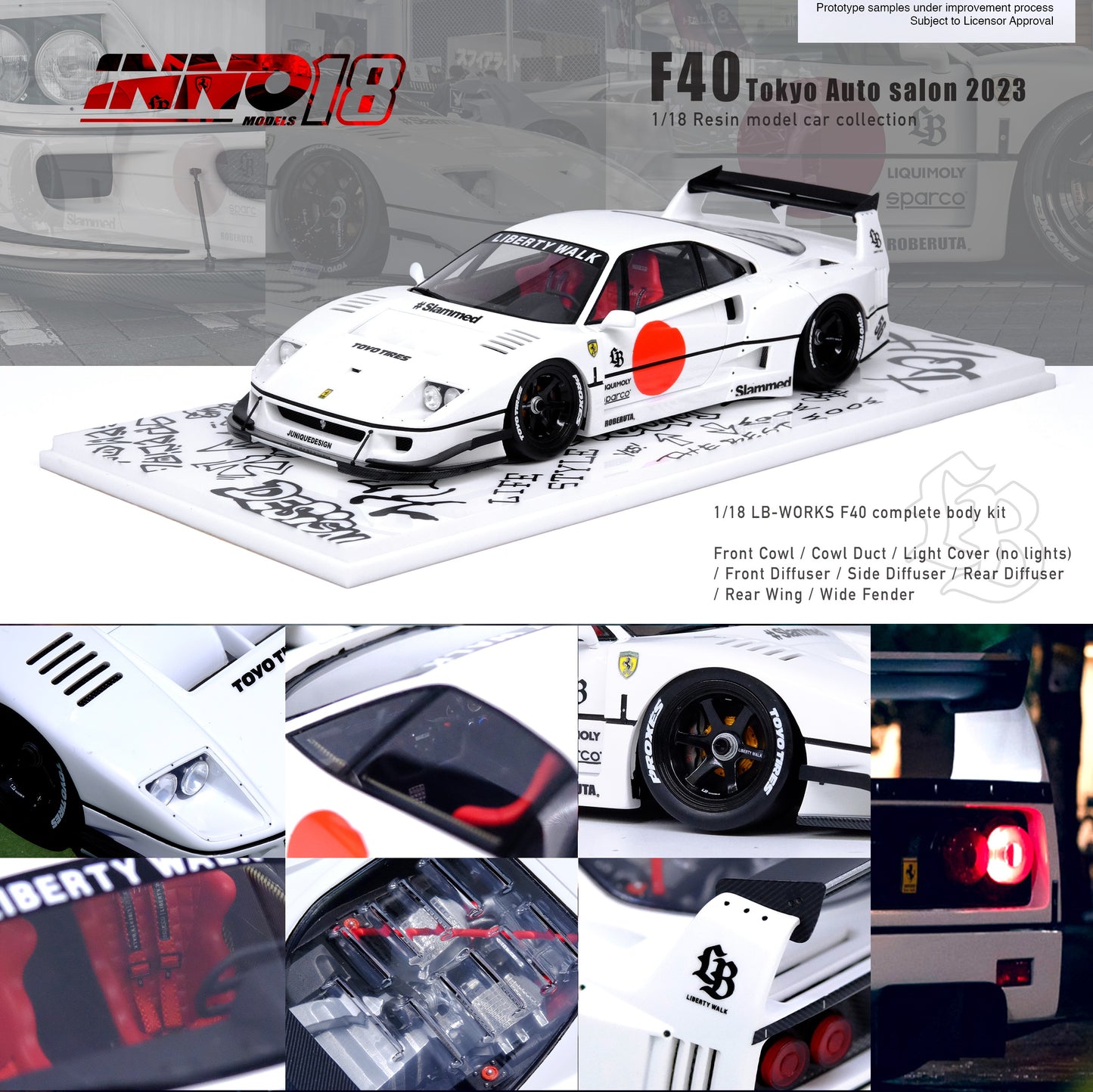 INNO18 1/18 RESIN LBWK F40 White Tokyo Auto Salon 2023 IN18R-LBWKF40-TAS23