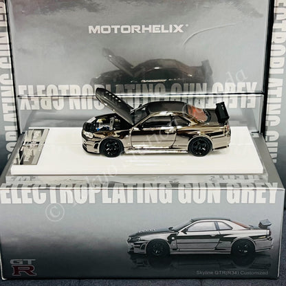 MOTORHELIX 64SENIOR 1/64 Customized Nissan Skyline GT-R R34 NISMO Electroplating Gun Grey HEC 2025 Exclusive Model M63415