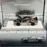 MOTORHELIX 64SENIOR 1/64 Customized Nissan Skyline GT-R R34 NISMO Electroplating Gun Grey HEC 2025 Exclusive Model M63415